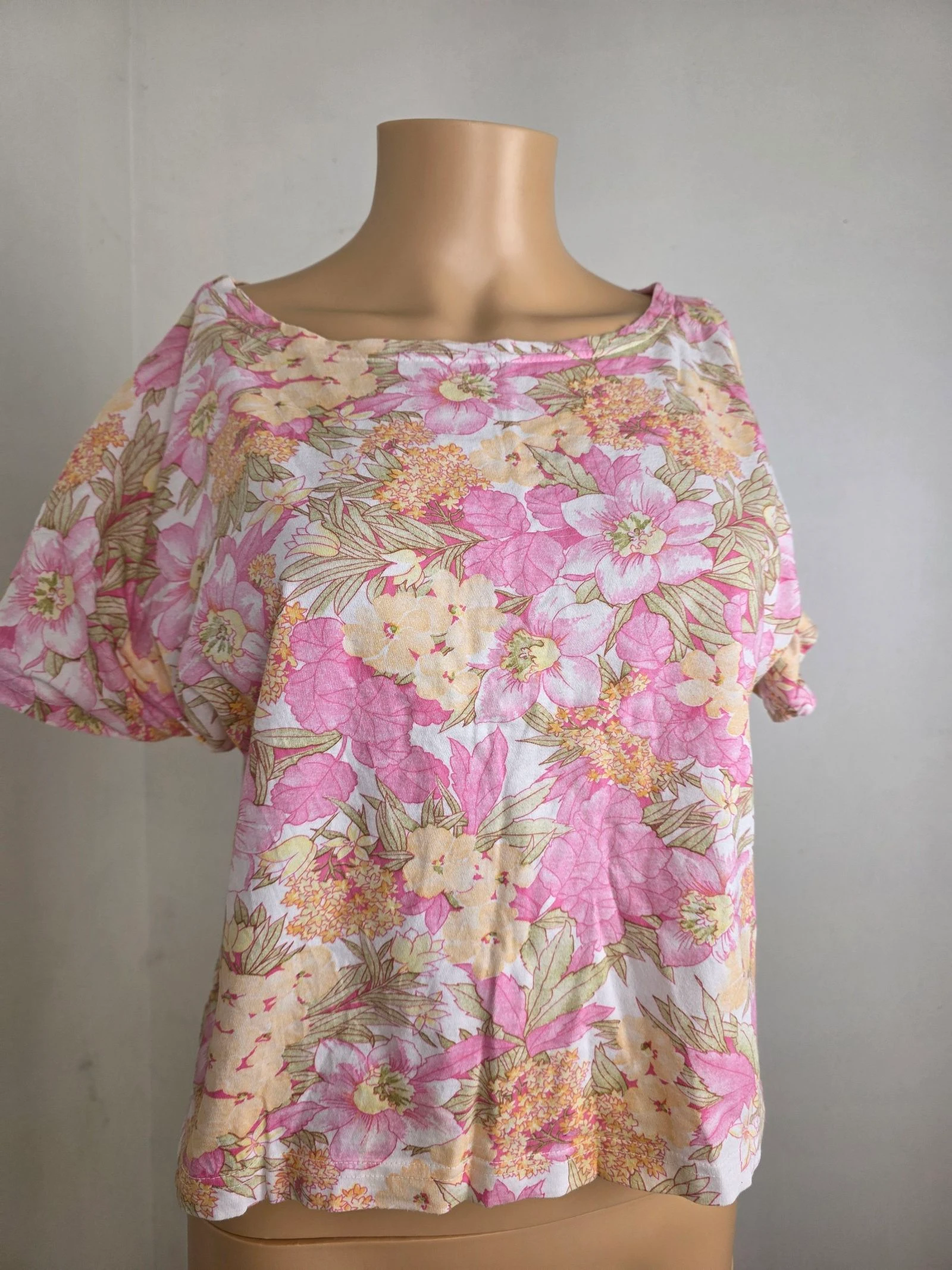 T-shirt champêtre floral coton 🍒vintage 80's🍒coupe oversize taille 38/40
